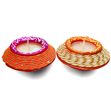 Santarms Terracotta Diya Set Wax Filled Earthen Mitti Matki Diyas Combo Pack for Festive Home Decor and Traditional Celebrations 2 Piece Jashmin Fragrance Scented Candles 2hours