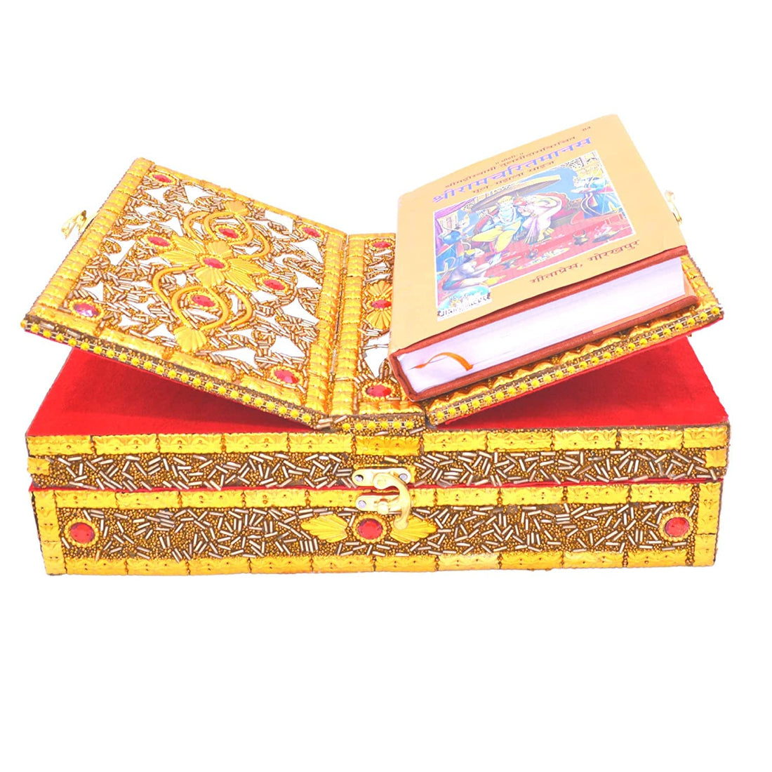 Santarms Traditional Wooden Foldable Book Stand - Ramcharitmanas, Bhagavad Gita, Ramayan Holder - 10cm, Brown, 1 Count