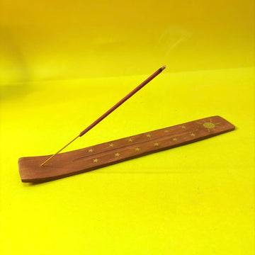 Santarms Handmade Wooden Incense Stick Holder – Agarbatti Stand Ash Catcher with Floral Design for Home Office Temple Decoration Meditation Yoga - 10 * 1.5 inch