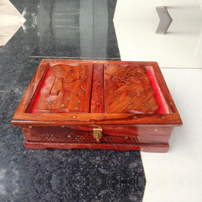 santarms Wooden Handmade Book Box, Holy Book Reader for Home Decor (Brass work) Sheesham Wood, Super Shiny Polished, 1 pcs