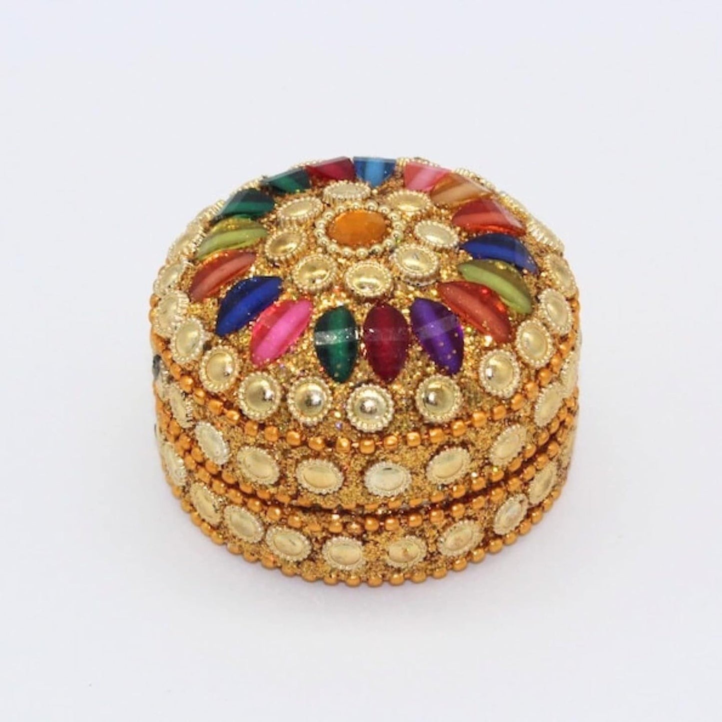 santarms Handmade Golden Small Kumkum Box Handcrafted Sindoor Shringar Dani For Married Women Shadi Ka Gifts Aluminum Daani - Shadi Ka Gifts Pack