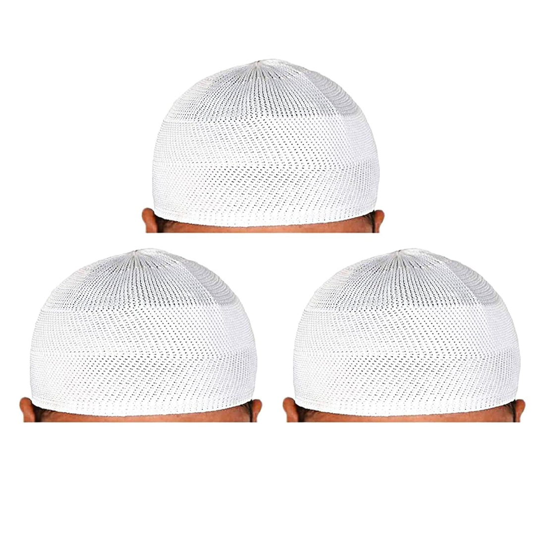 santarms Islamic Prayer Kufi Muslim Cap for Men and Boys, Namaz Topi for Namaz, Comfortable and Stylish Headwear for Daily Prayers and Religious Occasions, White, Pack of 3