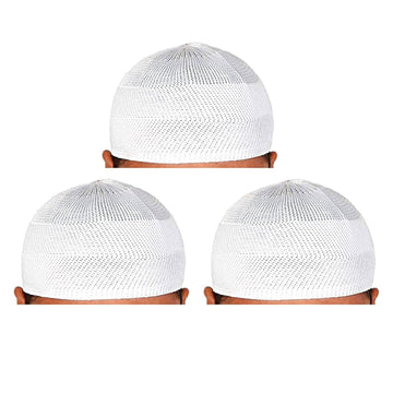 santarms Islamic Prayer Kufi Muslim Cap for Men and Boys, Namaz Topi for Namaz, Comfortable and Stylish Headwear for Daily Prayers and Religious Occasions, White, Pack of 3