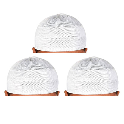 santarms Islamic Prayer Kufi Muslim Cap for Men and Boys, Namaz Topi for Namaz, Comfortable and Stylish Headwear for Daily Prayers and Religious Occasions, White, Pack of 3