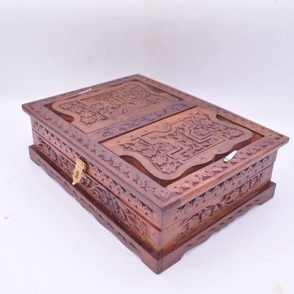 Santarms Holy Quran Book (in Arabic) with Wooden Quran Box for Reading | Ramadan Gifts Gift Hamper Set Handcrafted Fordable Book Box with Rehal Stand | Holy Book Holder with Rihal
