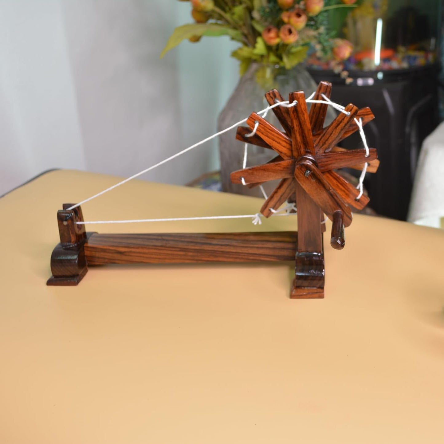 santarms Rosewood Gandhiji Charkha - Wooden Handmade Khadi Charkha, Pack of 1, Home Decor, 8 inch