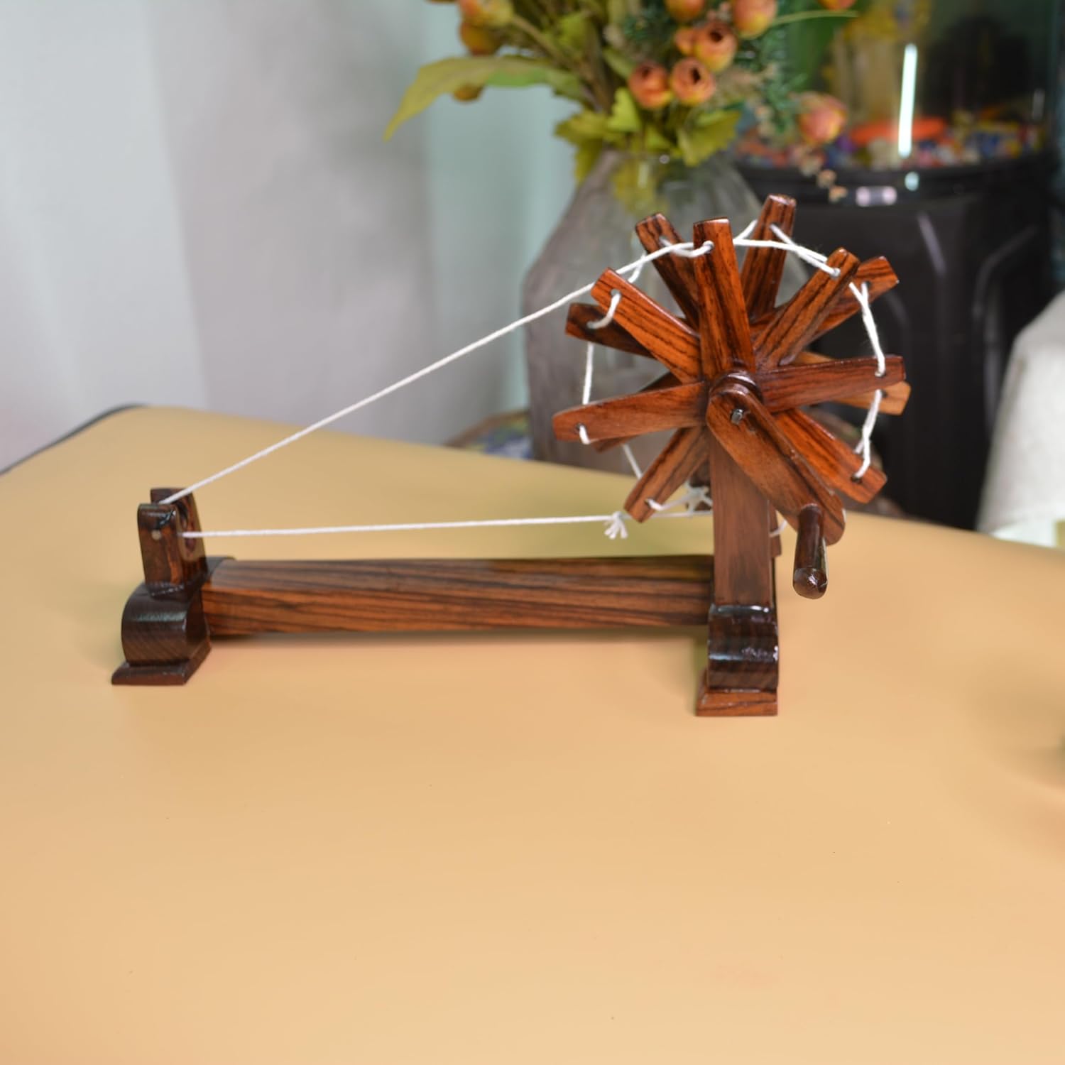 santarms Rosewood Gandhiji Charkha - Wooden Handmade Khadi Charkha, Pack of 1, Home Decor, 8 inch
