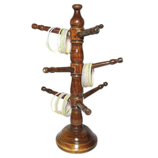 santarms Wooden Carving Bangle Stand | Best for Woman Gift or Jewellery Chudi Churi - Tree Shape Handmade Holder | 9 Rods 40x28x12 Cm