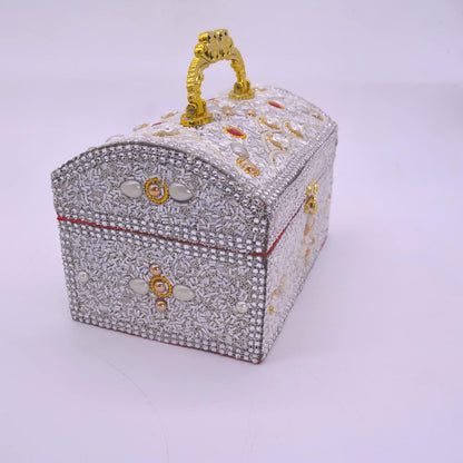 santarms Wooden Vanity Box for Women Bride Bridal - Professional Cosmetic Makeup Kit Storage Organizer with Compartment, Rajwada Jewellery Box with Lock System | Singardani (White), PACK OF 1