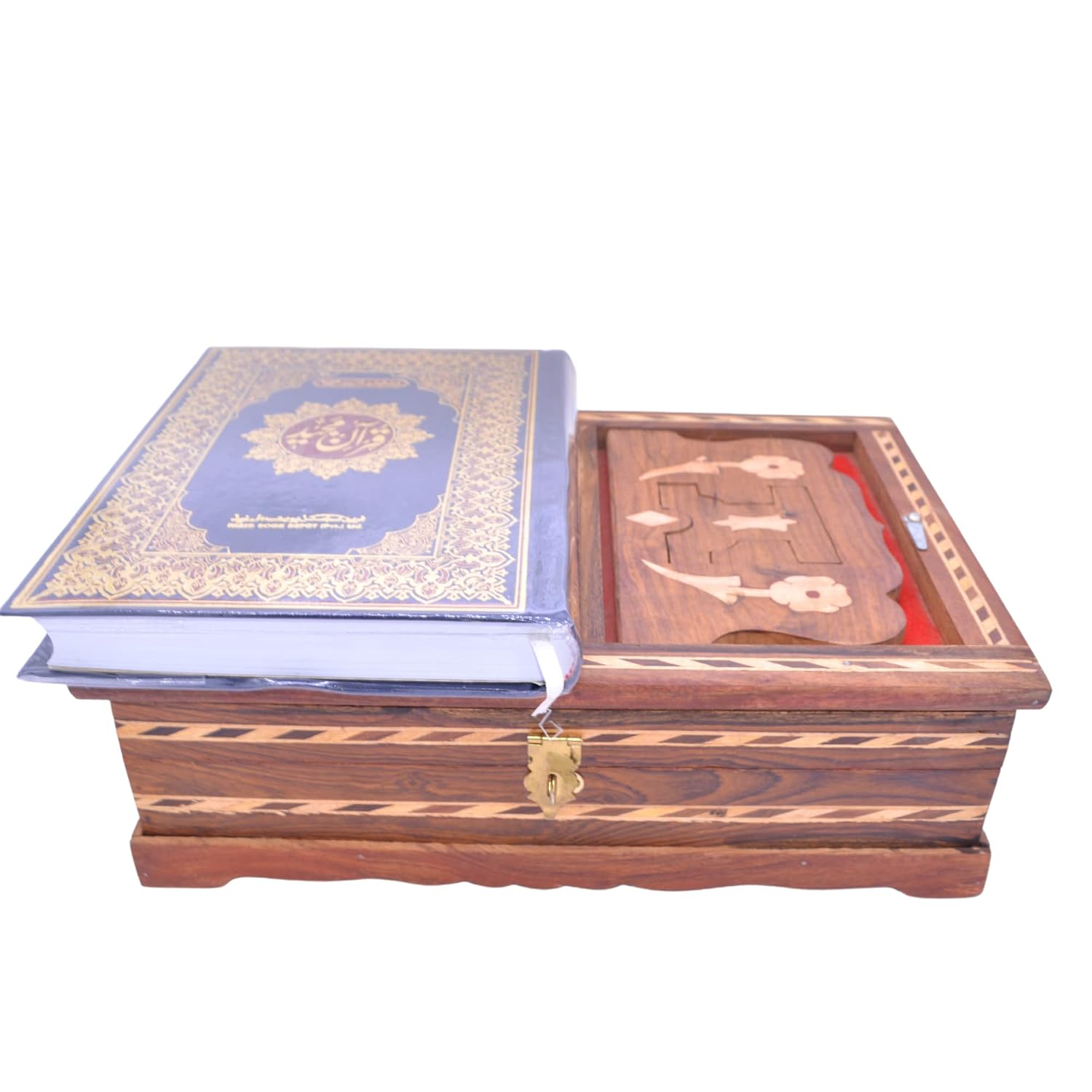 Santarms Wooden Holy Quran Book (in Arabic) with Rehal Box Stand for Reading | Perfect Gift for Ramadan Eid Al-Fitr (Combo)