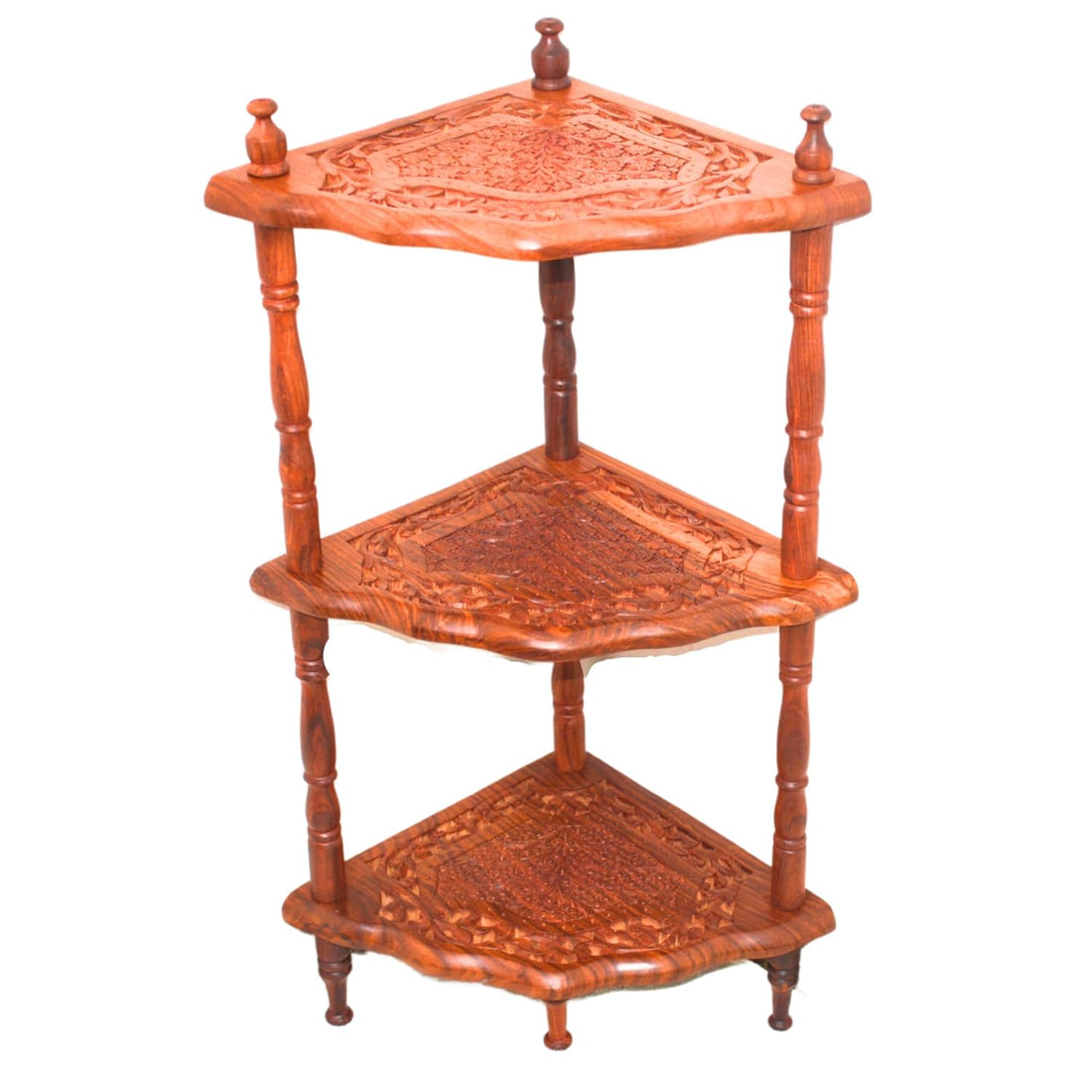 santarms Corner Shelf 3 Racks sheesham Wooden Corner Shelf - Organize and Decorate Your Living Room, Kitchen, Bedroom Big Size Corner Shelf Wall Shelf Bookshelf