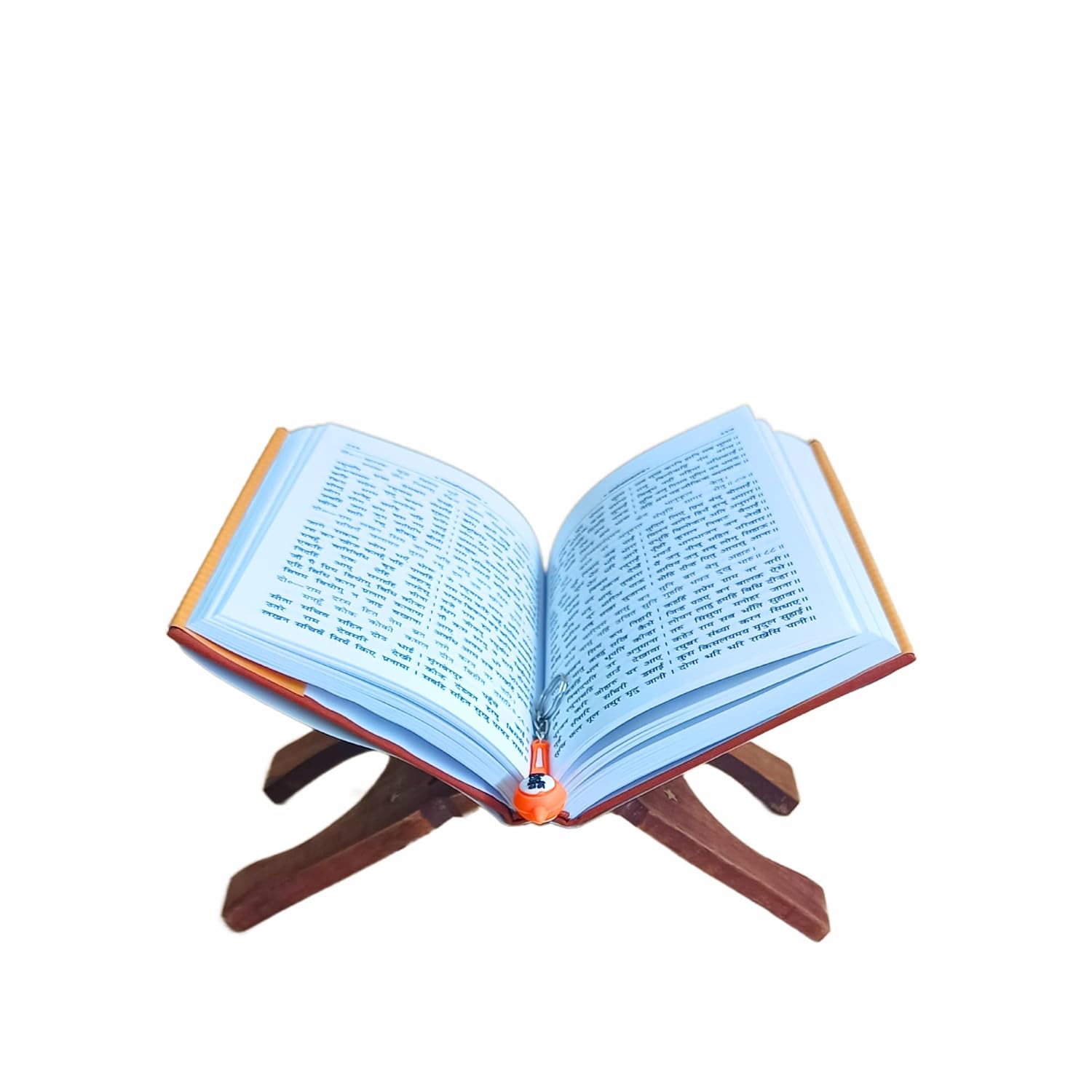 Santarms Geeta Stand ramcharitmanas 10-Inch Foldable Wooden Book Stand: Elegant Stand for Reading, Bhagavad Gita, and Ramayan, Featuring Hanuman Gada Keychain – Ideal for Home Or Office Use