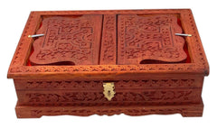 Santarms Wooden Decor Holy Book Stand Box for Reading Quran, Geeta, Guru Granth Sahib, Bible | Book Box with Intricate Carving - Ideal for Diwali Gift