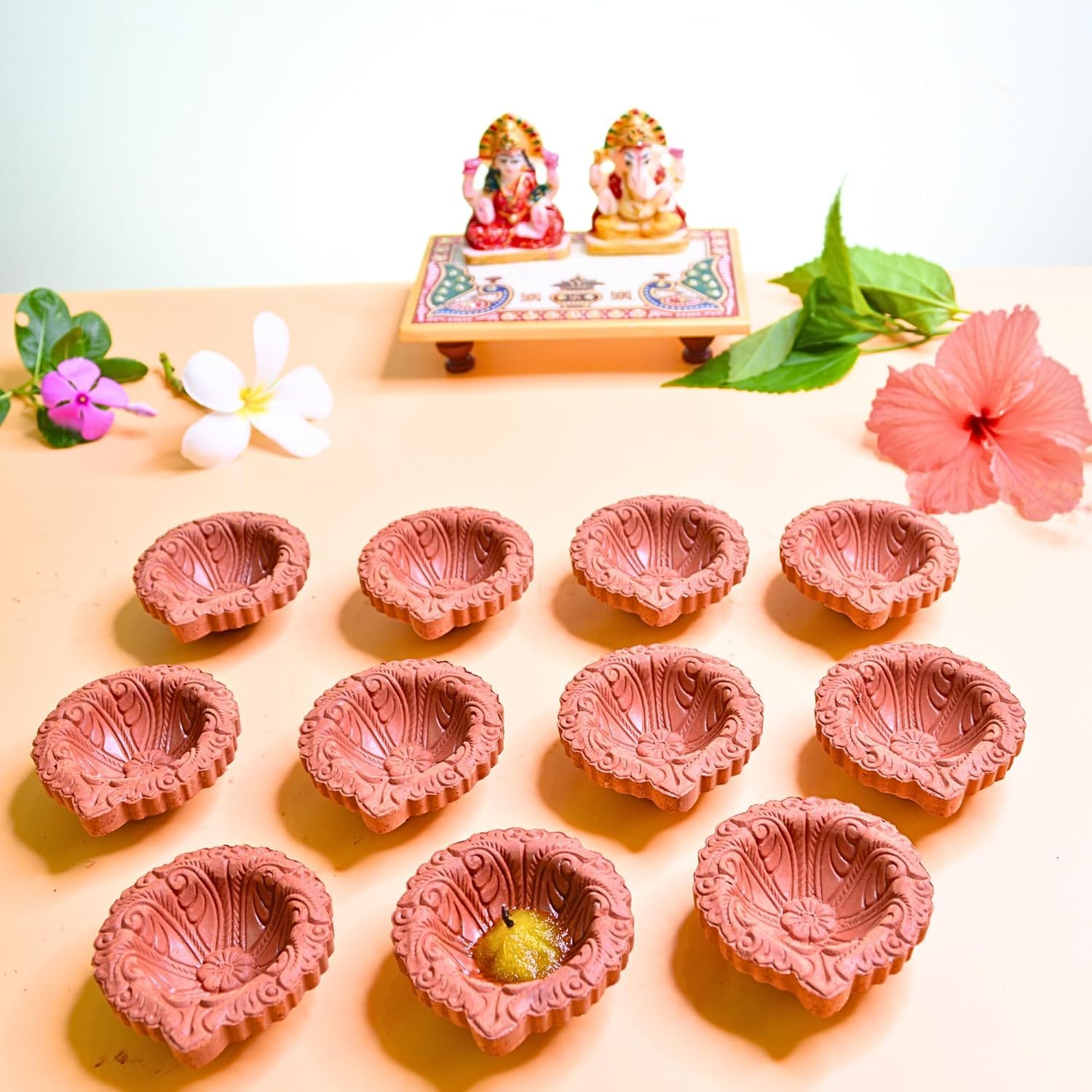 Santarms Mitti Diya for Diwali Decor for Pooja, Home Decoration & Gifts Diya for Home Diwali Festival Decoration, Diya for Laxmi Poojan (1 Pair)