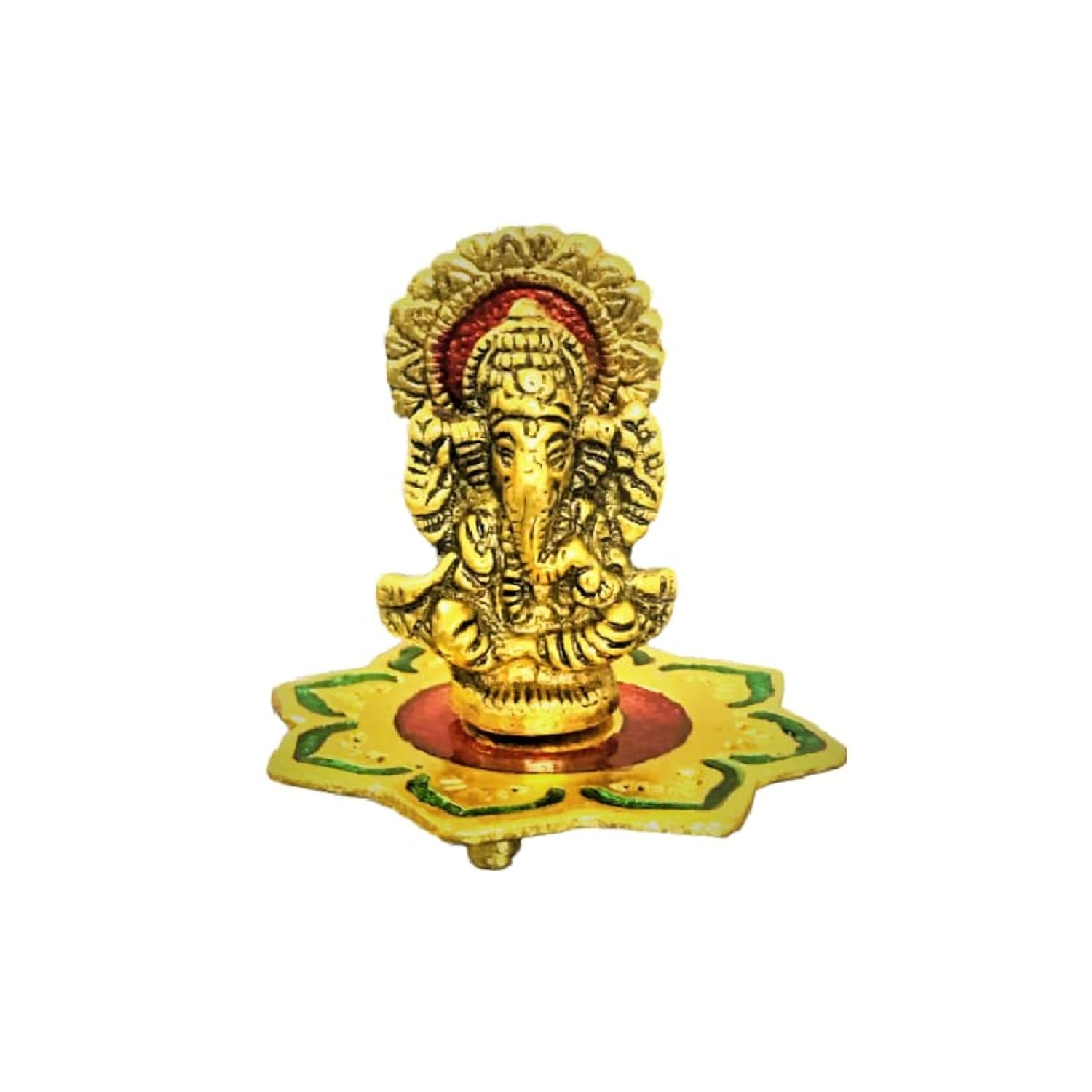 santarms Metal Ganesha Idol with Kamal Chowki, Siddhivinayak Murti Ji - Showpiece for Table Top Home Temple Lord Ganapathi, Ganesh Best Car Dashboard Gift Items Pooja Accessories, Pack of 1