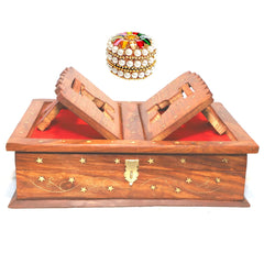 Santarms Handmade Wooden Holy Book Stand for Reading - Geeta Stand Fordable Rehal Holy Books Book Box | Quran Sharif Granth Pooja Bhagwat Ramayan Holder Rihal Bible Gita Ramayanam with Small Box