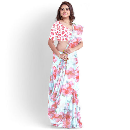 Hira Silk Organza Saree for Women, Printed Shiny Sari with Unstitched Blouse Piece for Women
