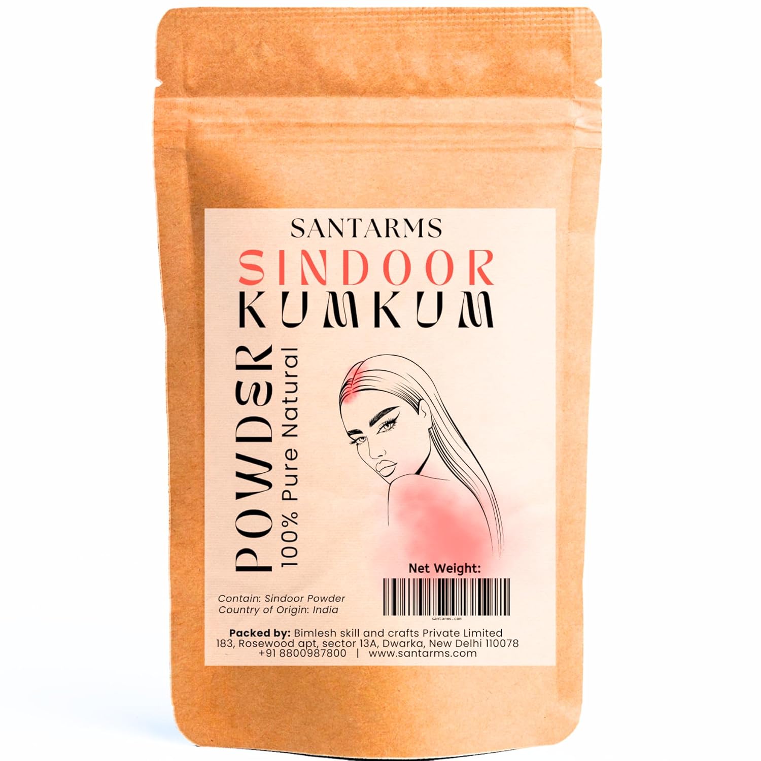 Santarms A++ Natural Organic Sindoor, Red Sindoor Kumkum Powder Box for Women Suhaag Sindur Daily Use, Weddings, and Pooja Skin-Safe, Chemical-Free, Long-Lasting, (Large, 100, gram)