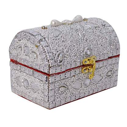santarms Beads Work Jewellery Craft Box (White) | 10 cm Handmade Wooden Jewelry Box with Lock | Shringar Box for Brides | Wedding Gift for Married Women