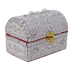 santarms Beads Work Jewellery Craft Box (White) | 10 cm Handmade Wooden Jewelry Box with Lock | Shringar Box for Brides | Wedding Gift for Married Women