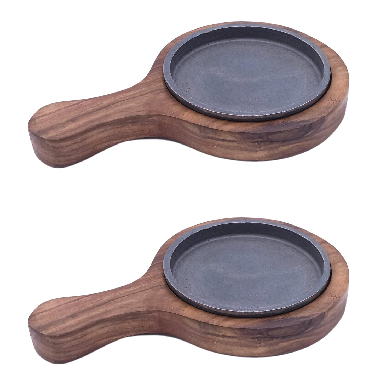 santarms Cast Iron Sizzler Plate with Wooden Stand Pack of 2