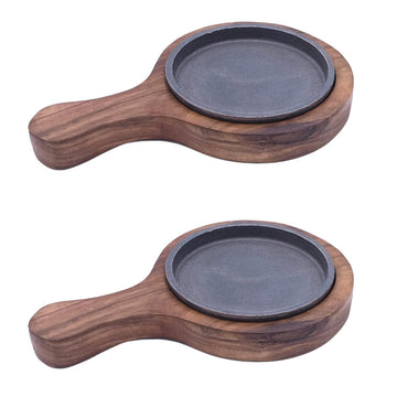 santarms Cast Iron Sizzler Plate with Wooden Stand Pack of 2