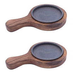 santarms Cast Iron Sizzler Plate with Wooden Stand Pack of 2