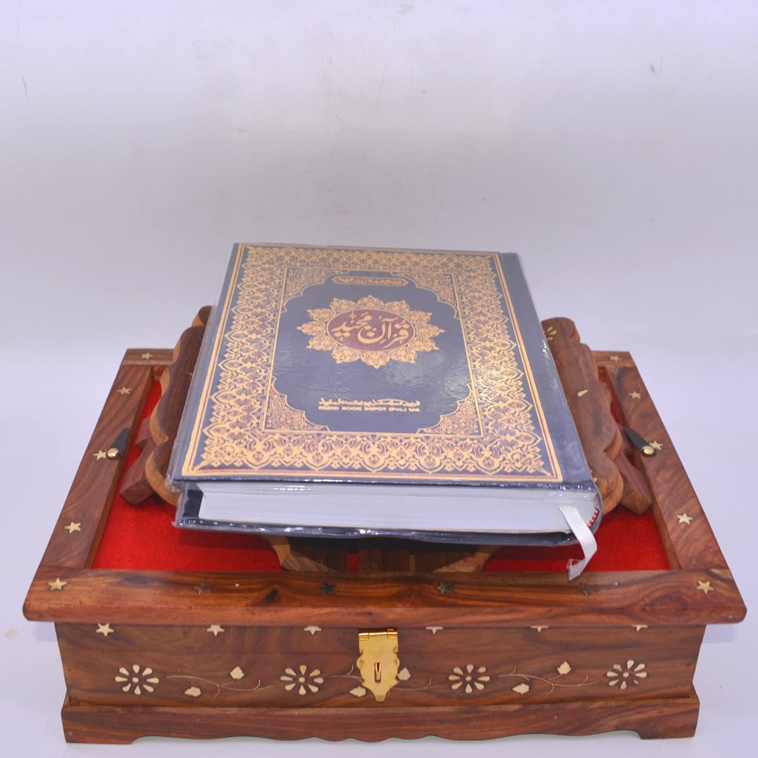 Santarms Wooden Holy Quran Book (in Arabic) with Rehal Box Stand for Reading | Perfect Gift for Ramadan Eid Al-Fitr