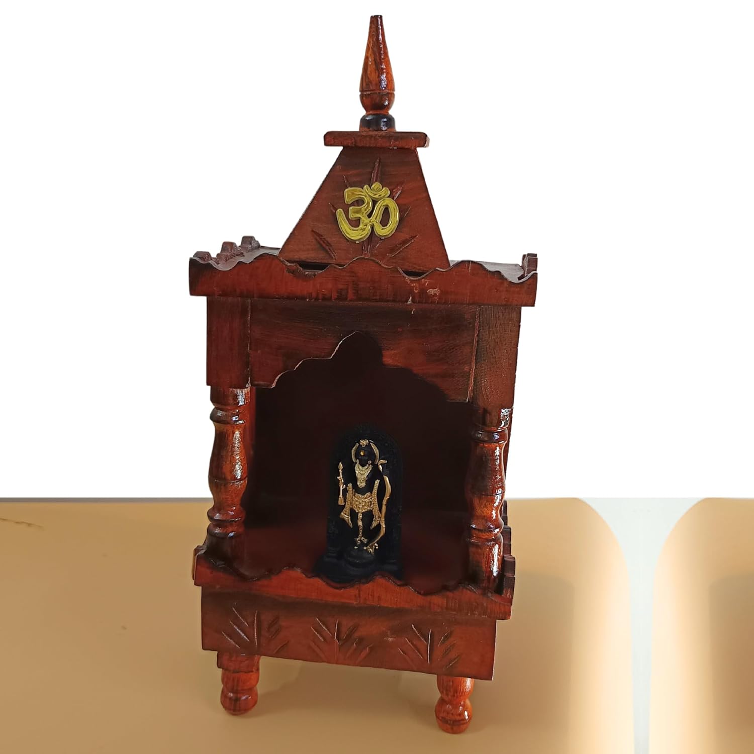 santarms Small Wooden Mandir for Home Temple with Marble Ayodhya Ram Lalla Model Idol Home, Wall Mounted Hanging Light Weight, Hindu Deity Statue, Combo Offer
