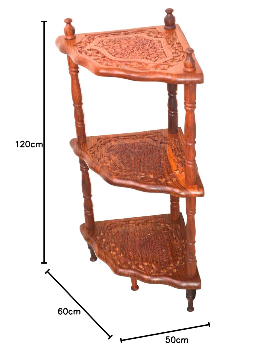 santarms Corner Shelf 3 Racks sheesham Wooden Corner Shelf - Organize and Decorate Your Living Room, Kitchen, Bedroom Big Size Corner Shelf Wall Shelf Bookshelf