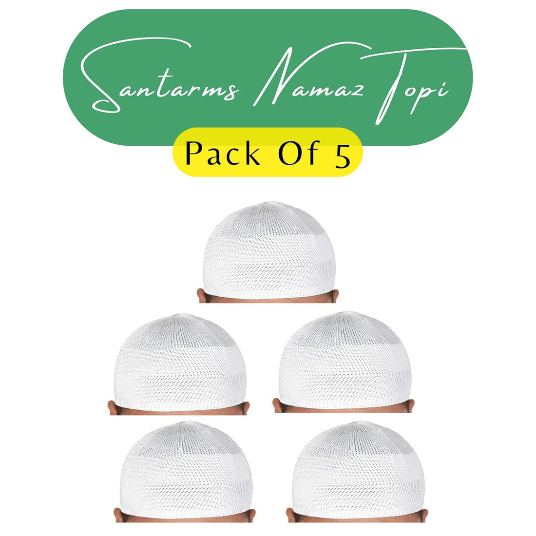 santarms Islamic Prayer Kufi Muslim Cap for Men or boy namaz topi for namaz (5 Cap) White
