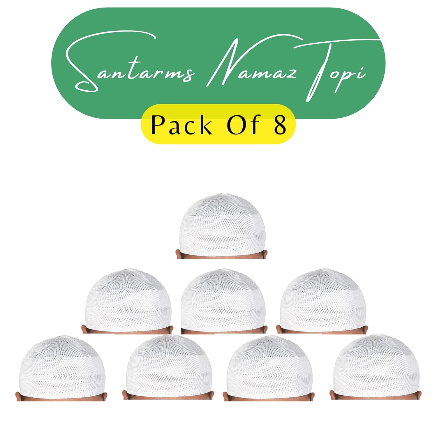 santarms Islamic Prayer Kufi Muslim Cap for Men or boy namaz topi for namaz (8 Cap) White