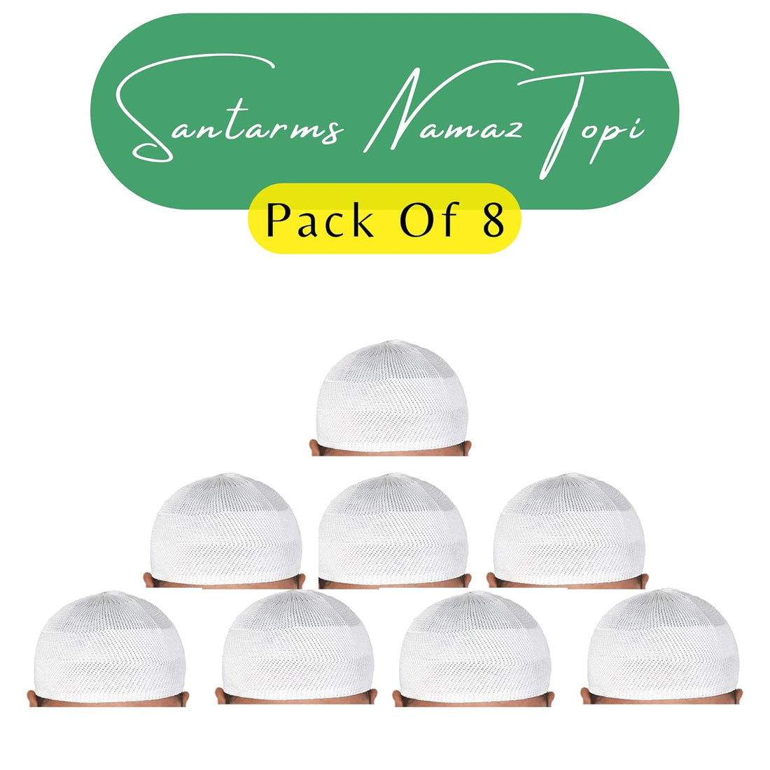 santarms Islamic Prayer Kufi Muslim Cap for Men or boy namaz topi for namaz (8 Cap) White