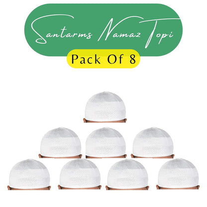 santarms Islamic Prayer Kufi Muslim Cap for Men or boy namaz topi for namaz (8 Cap) White