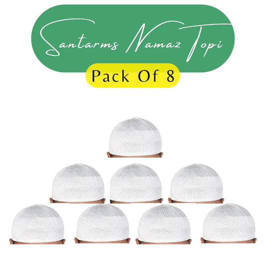 santarms Islamic Prayer Kufi Muslim Cap for Men or boy namaz topi for namaz (8 Cap) White