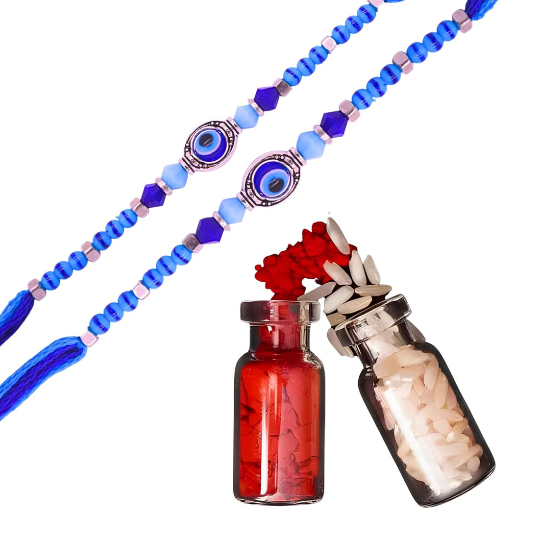 santarms Rakhi Combo of 2 - Rakshabandhan Evil Eyes Celebrations Gift Set Exquisite for Brother and Bhabhi Elegant Protective Design