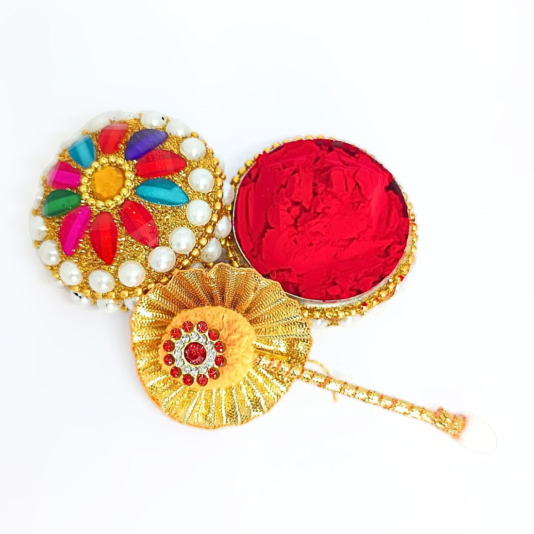 santarms Fancy Sindoor Box for Gift with Tilak Stick | Pooja Articles Gifting Sindoor Moti Dibbi - kumkum box with beautiful stick for multi-purpose