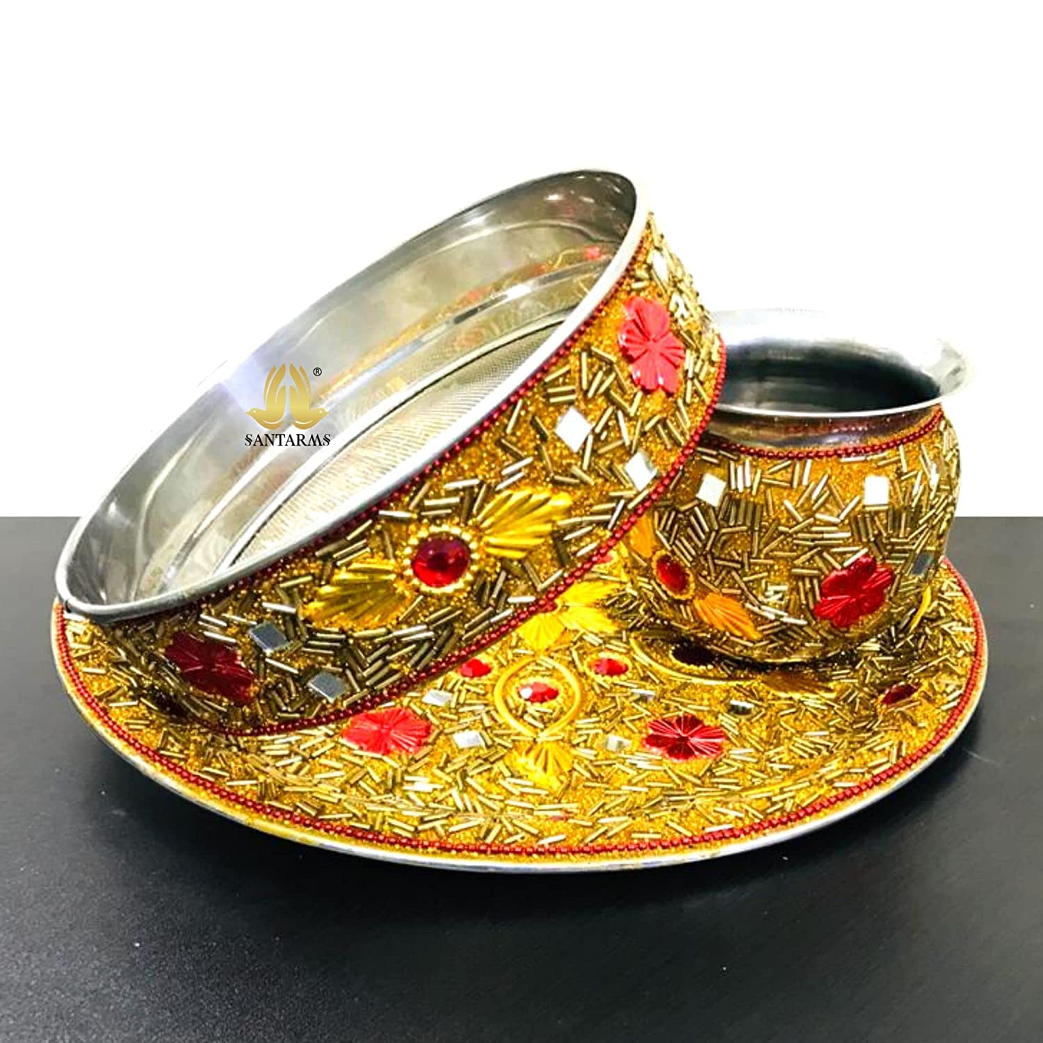 Santarms Karva Chauth Thali Set: Perfect for Pooja, Decor, and Special Occasions, for Wife on teej, Diwali, karwachauth, Pooja