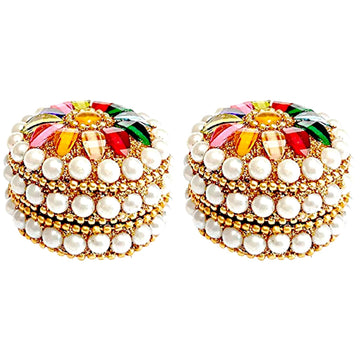 santarms golden small kum-kum box handcraft sindoor refillable for married women shadi ka gift puja round kumkum sindur shringar dani dabbi gifting moti dibbi fancy decoration (set of 2)