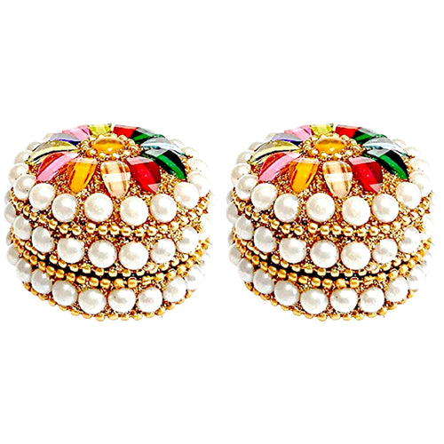 santarms golden small kum-kum box handcraft sindoor refillable for married women shadi ka gift puja round kumkum sindur shringar dani dabbi gifting moti dibbi fancy decoration (set of 2)