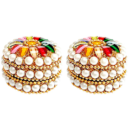 santarms golden small kum-kum box handcraft sindoor refillable for married women shadi ka gift puja round kumkum sindur shringar dani dabbi gifting moti dibbi fancy decoration (set of 2)