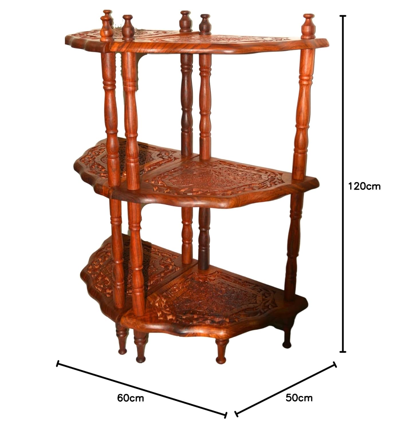 santarms Corner Shelf 3 Racks sheesham Wooden Corner Shelf - Organize and Decorate Your Living Room, Kitchen, Bedroom Big Size Corner Shelf Wall Shelf Bookshelf Set of 2