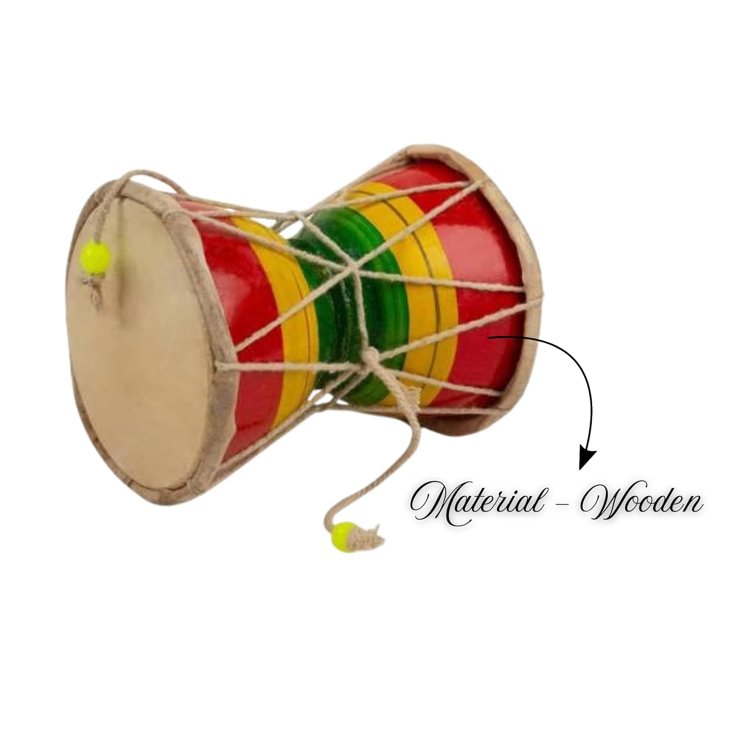 Santarms Damru/Damaru 5inch (12.7cm) for Shivratri, Wooden Hand Percussion Handmade Damroo Indian Musical Instruments - Pack of 2