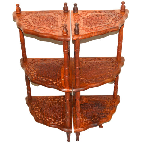 santarms Corner Shelf 3 Racks sheesham Wooden Corner Shelf - Organize and Decorate Your Living Room, Kitchen, Bedroom Big Size Corner Shelf Wall Shelf Bookshelf Set of 2