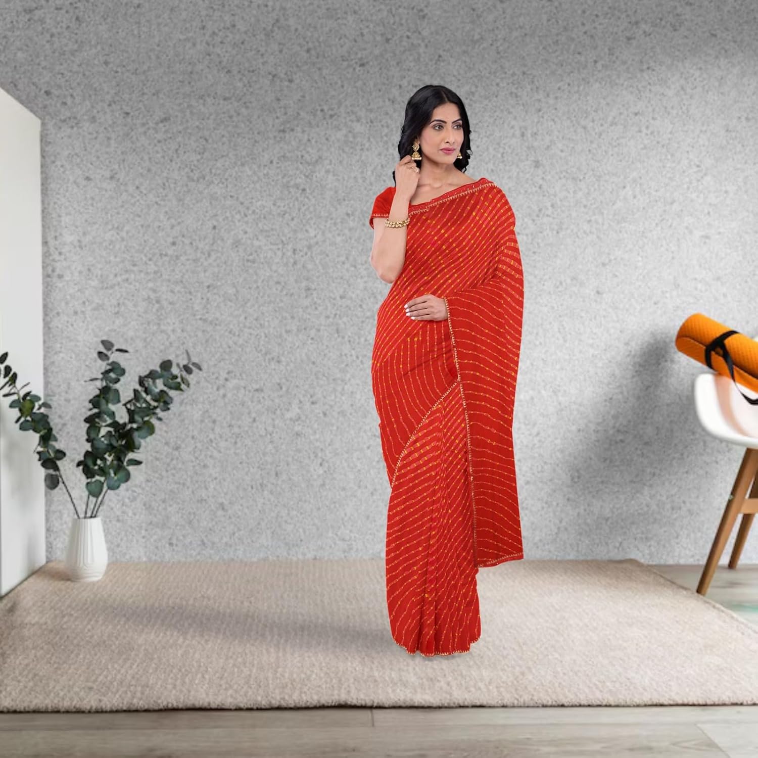 Hira Silk Women's Printed Chiffon Saree, Saree/Sari with Unstitched Blouse Piece for Women, Red