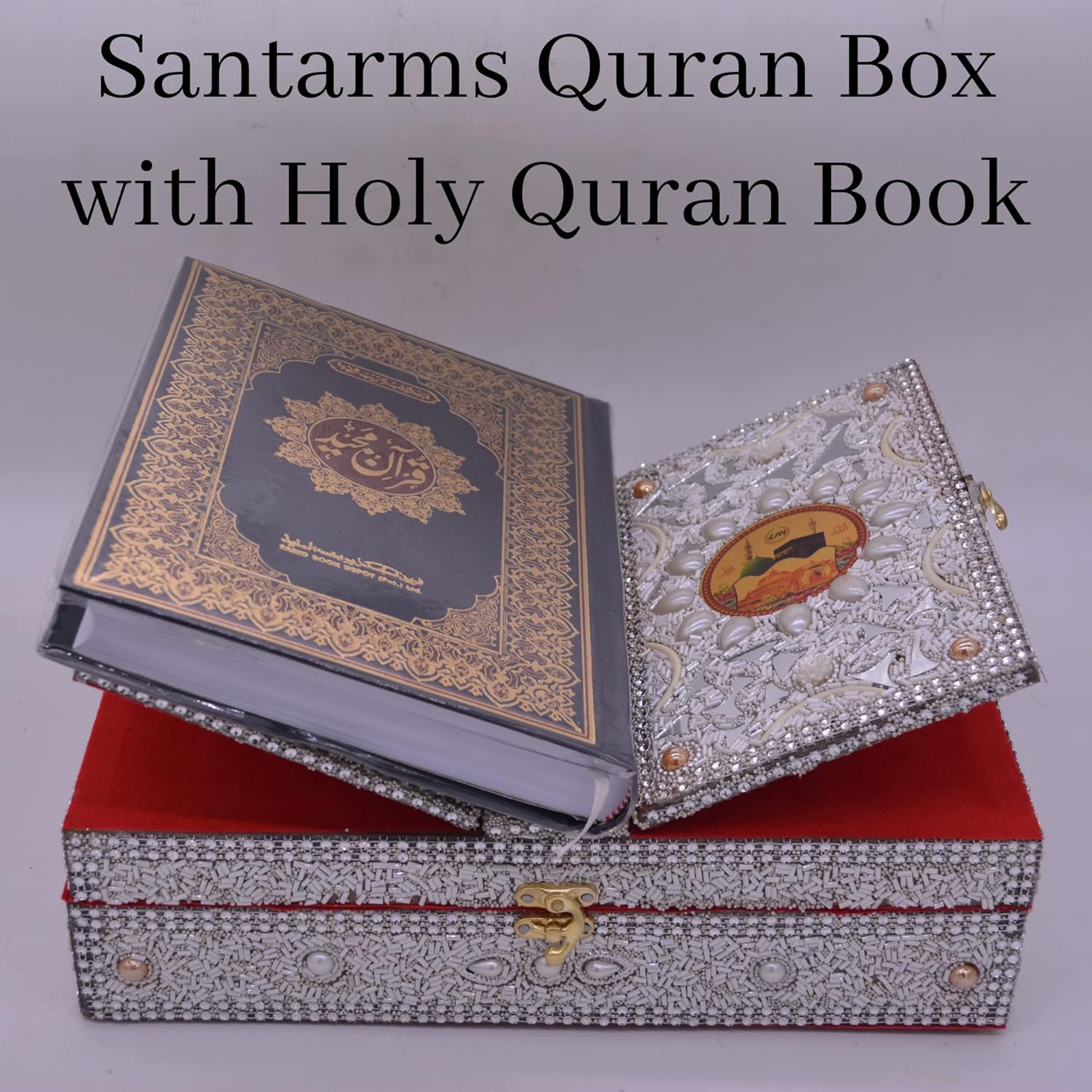 santarms Wooden Quran Box With Holy Quran Book Rehal Books Stand Fordable | Rihal For Book Reading Big Size Moulds Resin Of Holders Holder (In Arabic) Eid Gift Bible