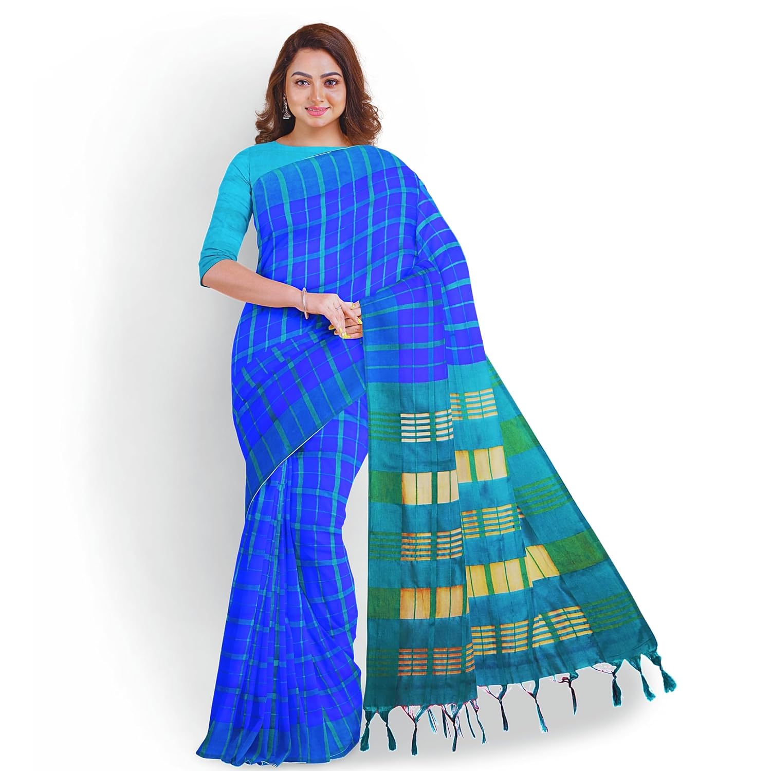 Hira Silk Cotton Saree with Unstitched Blouse Piece, Kumkum Box and Sindur - Combo Pack