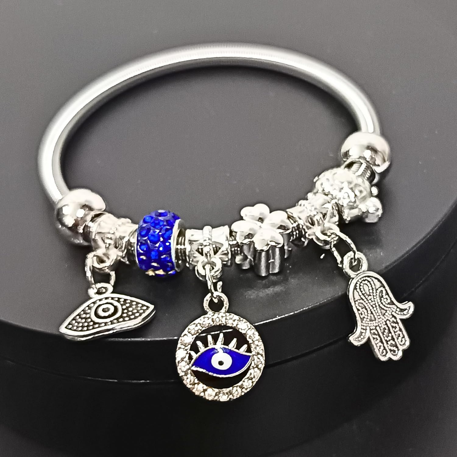 santarms Latest Silver Plated Steel Open Crown Crystal Charm bracelets For Women And Girls For Gifts
