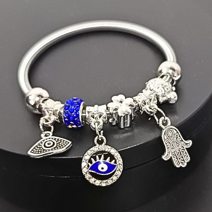 santarms Latest Silver Plated Steel Open Crown Crystal Charm bracelets For Women And Girls For Gifts