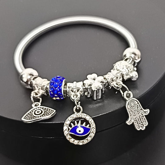 santarms Latest Silver Plated Steel Open Crown Crystal Charm bracelets For Women And Girls For Gifts